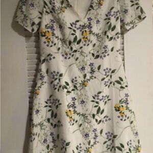 Amour Vert White Dress with Purple and Green Floral Design